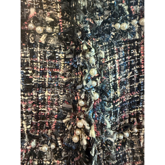 Easel Women's Pearl Embellished Tweed Blazer in Black Size S - Picture 4 of 6